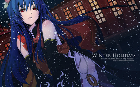 Hinanawi Tenshi - anime, snow, girl, hinanawi tenshi, long hair, red eyes, touhou, blue hair, cute, sexy