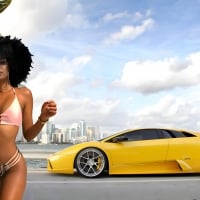 Mariana Santos bikini in beach and the Yellow Lamborghini Murcielago