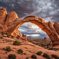 Dramatic Late Afternoon Skyline Arch in Arches National Park, Utah