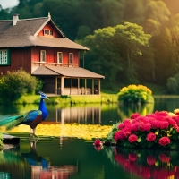 Beautiful peacock in the lake