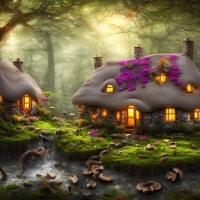 A cottage in the mystical forest of mushroom