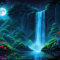 Moonlight waterfall