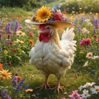 Whimsical Chicken in Elegant Hat