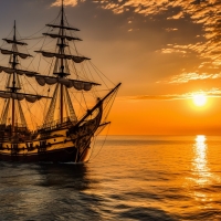 Pirate ship sailing on the sea