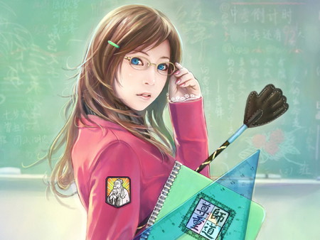 School Girl - girl, school, chalkboard, anime, notebook