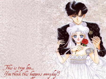 True Love - anime, anime girl, sailormoon, female, girl, flower, male, boy, rose, cute, lover, couple