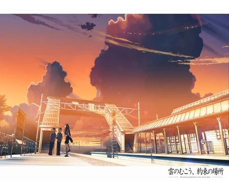 Anime - male, girl, female, anime girl, drawing, painting, art, cloud, boy, city, anime