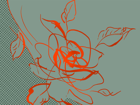 Rosy Outline - rose, outline, flower, leaves