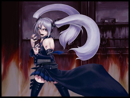 Hagane Miku - metal, hagane, flames, leather, hagane miku, twintails, stee, choker, vocaloid, anime