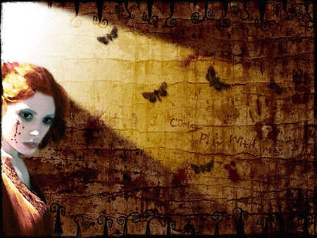 Emilie's Playground - blood, emilie autumn, tears, woman, butterflys, gothic, golden, red head