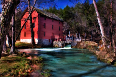 mill - mill, red, nature, river