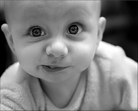 Baby Grimace - baby, black and white, funny, photograph, cute