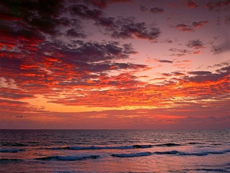 Sunrise Florida - sky, ocean, beach, red, skies, orange, sunset, sunrise