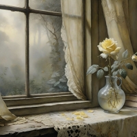 Vintage Rose in Vase by The Window