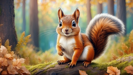 Squirrel in the autumn forest - allat, erdo, mokus, oszi fak, oszi levelek, ragcsalo, termeszet