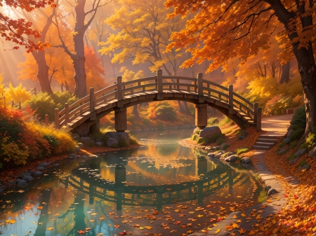 Bridge over a stream in a forest - erdo, evad, fahid, osz, oszi levelek, oszi lombozat, patak