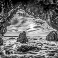 Dramatic B&W Image of a Malibu Sea Cave