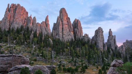 Custer State Park, South Dakota - clouds, peaks, rocks, sky, trees, usa