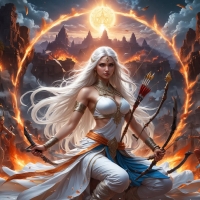 Powerful Goddess Surrounded by Cosmic Energy and Fire Circles