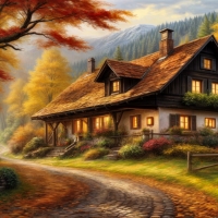 Forest cottage in autumn