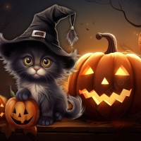 Halloween Cat and Pumpkins