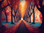 Autumn forest road with colorful leaves