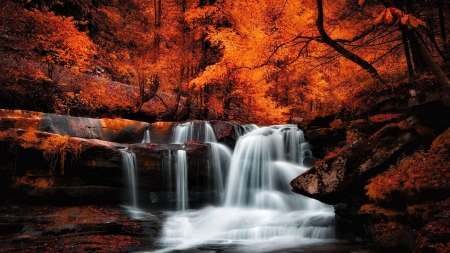 Autumn waterfalls - evad, osz, oszi levelek, oszi lombozat, oszi vizeses, zuhatag
