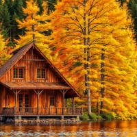 Wooden cabin by the lake