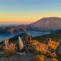 Mount Saint Helens and Spirit Lake at Sunset