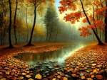 Big autumn leaves in a puddle