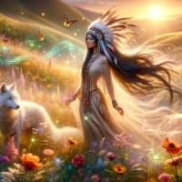 Mystic indian Maiden and Her Wolf