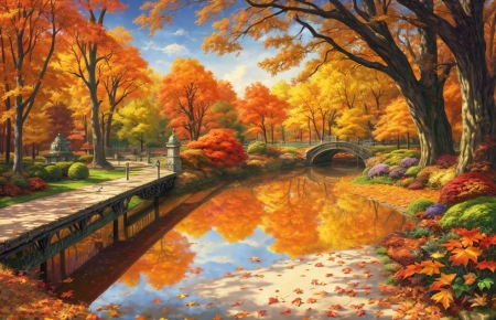 Golden autumn in the park - arany, evad, folyo, hullo levelek, kohid, osz, oszi levelek, oszi lombozat, oszi szinek, park, szines