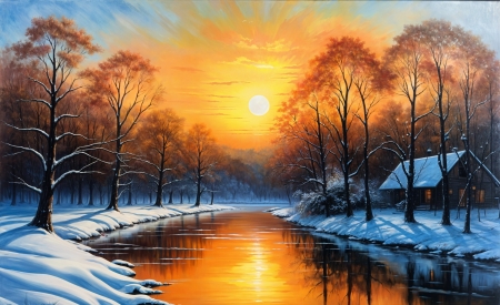 Winter sunshine - erdo, fak, folyo, havas, haz, hideg, ho, napfeny, napsutes, novenyzet, tel, termeszet