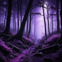 A mystical forest shrouded in purple hues