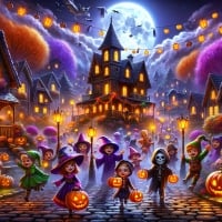 Whimsical Halloween in a Foggy Village