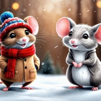 Cute mice in winter nature