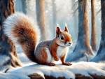 Squirrel in the cold winter forest