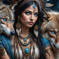 Native Woman with Wolves