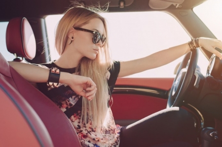 Model behind the wheel