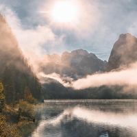 Lake Gosau on a foggy morning, Austria