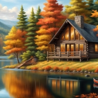 Wooden cabin by the lake