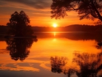 Golden Hour Reflection - Serene Lakeside Sunset