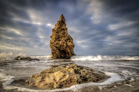 Arrowhead Rock, Malibu Beach, California - beach, nature, rock, surf, usa