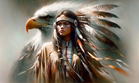 Native Woman and an Eagle