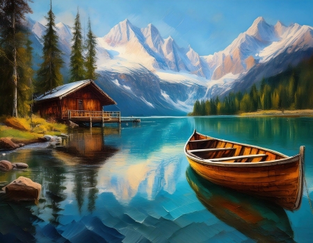 Mountain landscape - alpok, csonak, erdo, fahaz, festoi, hegyek, hegyi taj, hegyi tavacska, novenyzet, termeszet