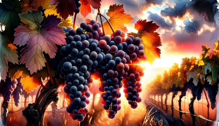 Grapes ready to harvest - gyumolcs, napfeny, szines levelek, szolo, szuret, termeszet