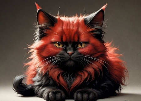 Fluffy cat with red and black fur and golden eyes - arany, bolyhos, fekete, macska, szemek, szorme, voros