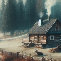 Foggy Cabin in the Woods