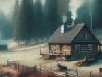 Foggy Cabin in the Woods