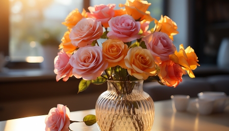 Fresh bouquet of colorful roses - bouquet, flowers, roses, vase